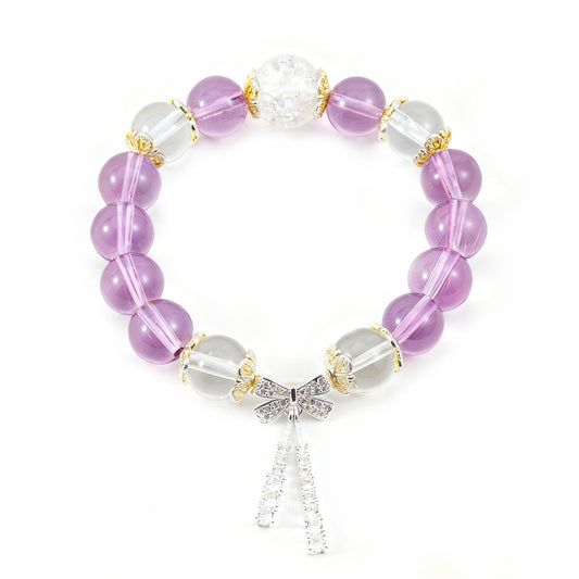 Amethyst & Silver Crystal Bracelet with Bow Charm-Elegance, Confidence & Healing Energy