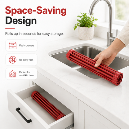 Roll-Up Sink Drying Rack, Space-Saving Non-Slip Silicone Over Sink Dish Rack for Small Kitchens