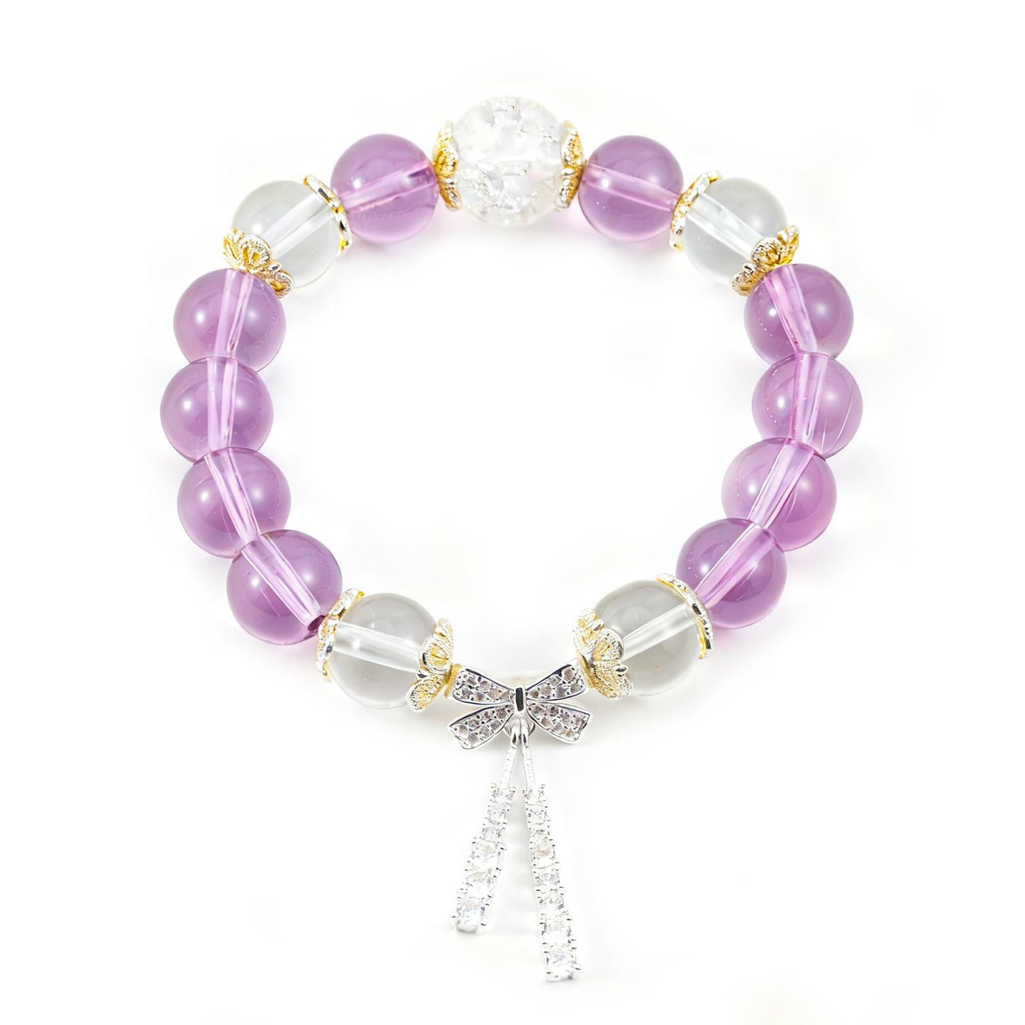 Amethyst & Silver Crystal Bracelet with Bow Charm-Elegance, Confidence & Healing Energy